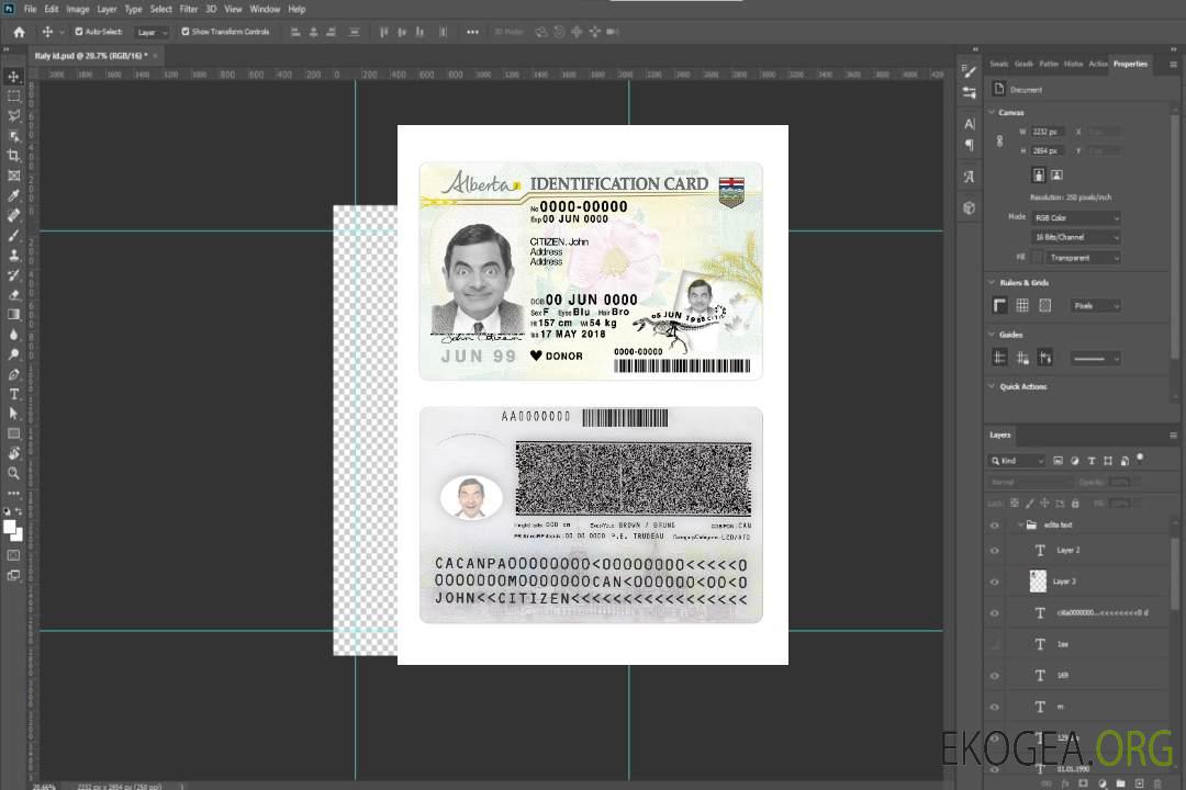 Carte d'identité Canada Alberta template Carte d'identité Canada Alberta template